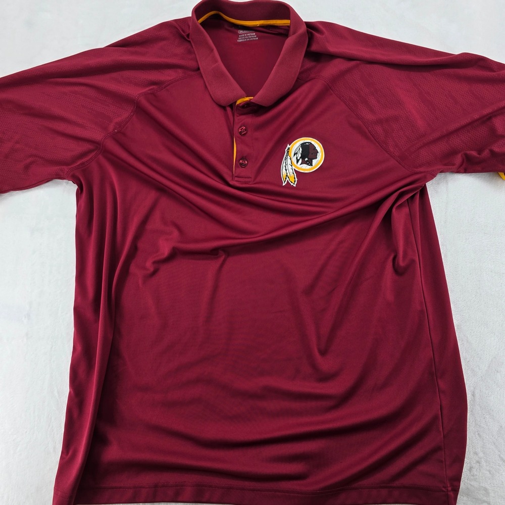 NFL Washington Redskins Mens 2XL Polo Shirt Burgundy Gold Logo Performance